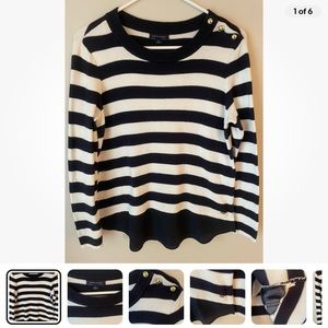 Tommy Hilfiger Women’s Striped Blue White Crew Neck Sweater Womens Size M Medium